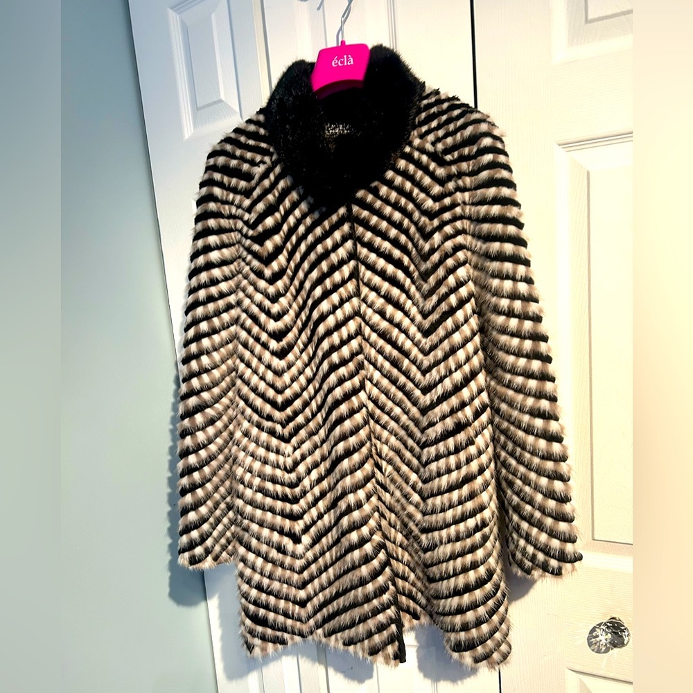 Reversible knitted mink/ tweed jacket